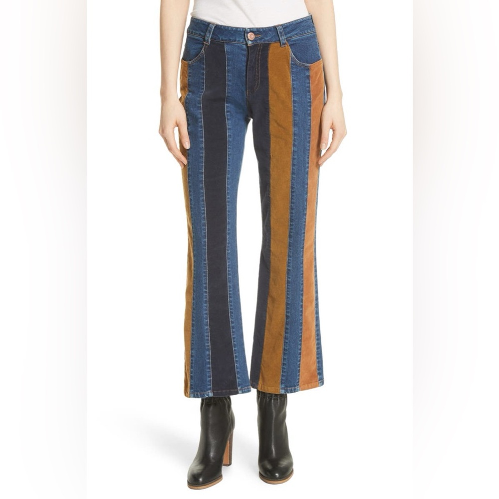 NWT See By Chloe Paneled Crop Flare Jeans
